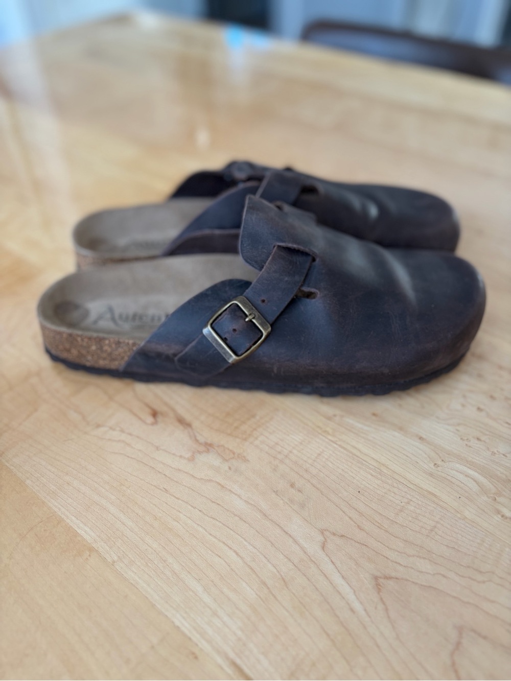 Autenti Spain Brown Leather Buckle Clogs Mules EU 44